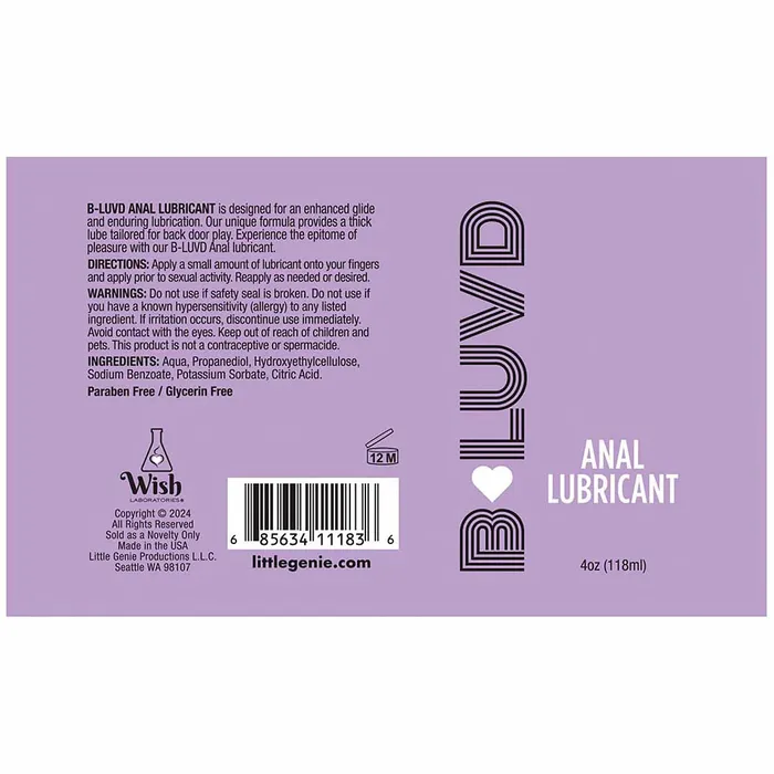 Lubricants Little Genie BLuvd WaterBased Anal Lubricant