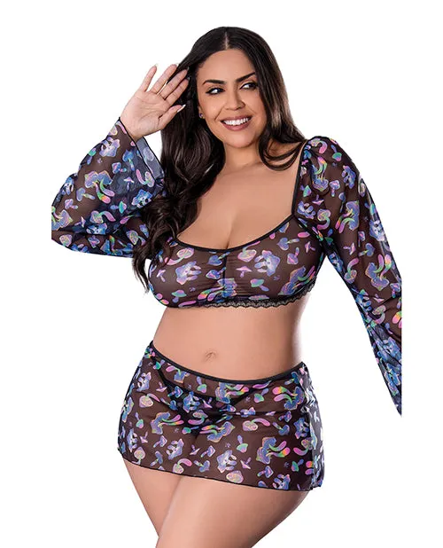 Magic Moments Intl Anal Hazy Dayz Shrooms Crop Top wSkirt Thong Black QN