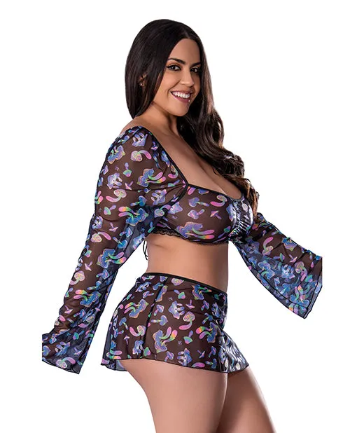 Magic Moments Intl Anal Hazy Dayz Shrooms Crop Top wSkirt Thong Black QN