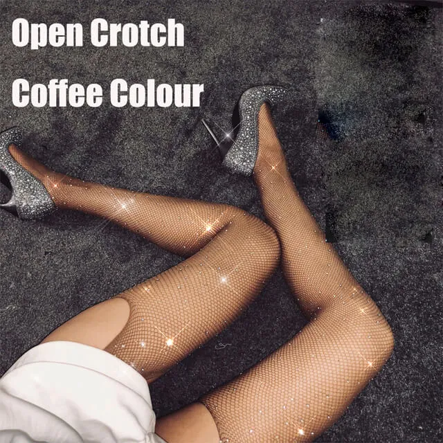 CHASTITY CAGE CO Vibrators Sissy Stripper Open Crotch Rhinestone Pantyhose