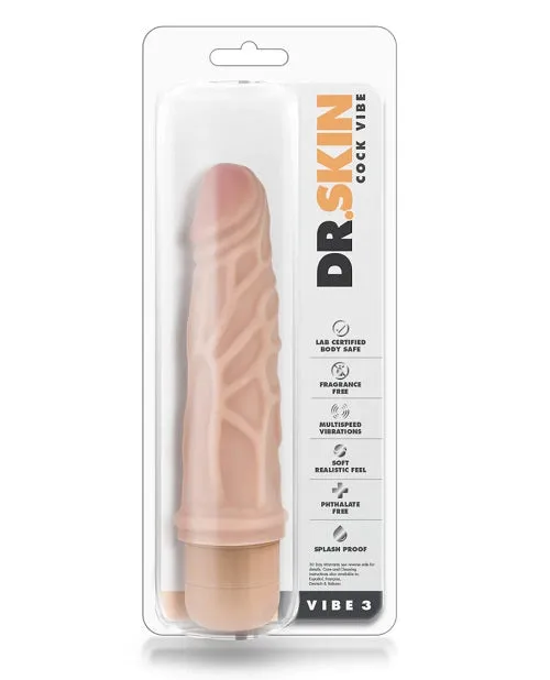 Dildos Dr Skin Cock Vibe 3 Vibrating Dildo 725in Vanilla Blush Novelties