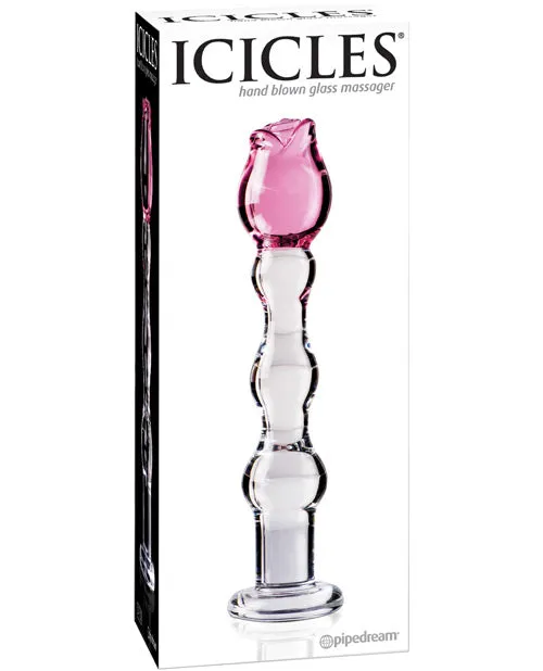 Dildos Pipedream Products Icicles No 12 Hand Blown Glass Massager Clear wRose Tip