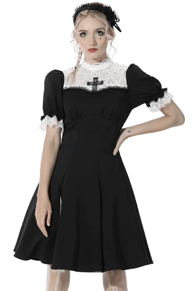 Anal EVEs SECRETS Gothic Cross Dress with Lace Trim and Black Lolita Flair
