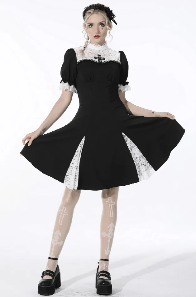 Anal EVEs SECRETS Gothic Cross Dress with Lace Trim and Black Lolita Flair