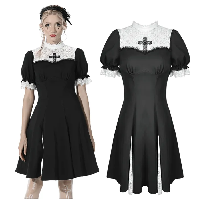 Anal EVEs SECRETS Gothic Cross Dress with Lace Trim and Black Lolita Flair